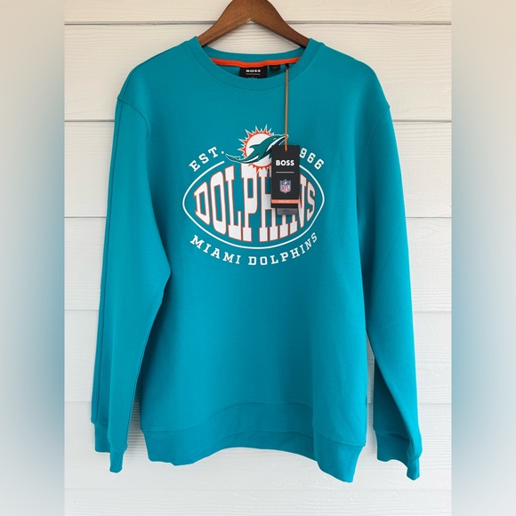 BOSS x NFL Miami Dolphins Crewneck Sweatshirt Men’s L Teal New With Tags